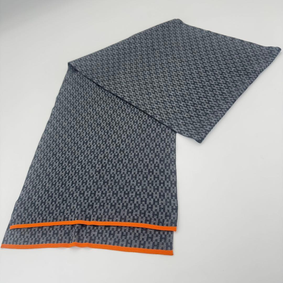 エルメス HERMES マフラー ストール グレー×ブラック ユニセックス 美品