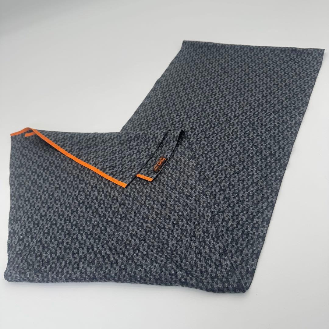 エルメス HERMES マフラー ストール グレー×ブラック ユニセックス 美品