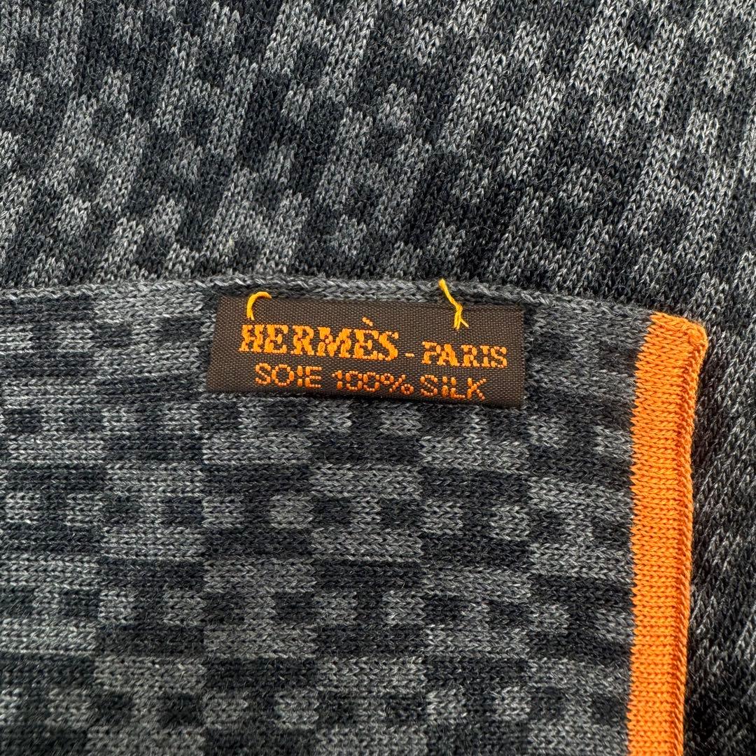 エルメス HERMES マフラー ストール グレー×ブラック ユニセックス 美品