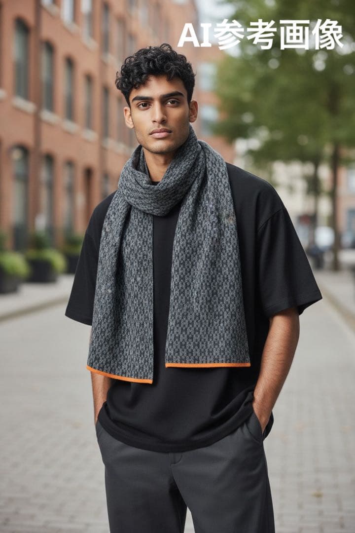 エルメス HERMES マフラー ストール グレー×ブラック ユニセックス 美品