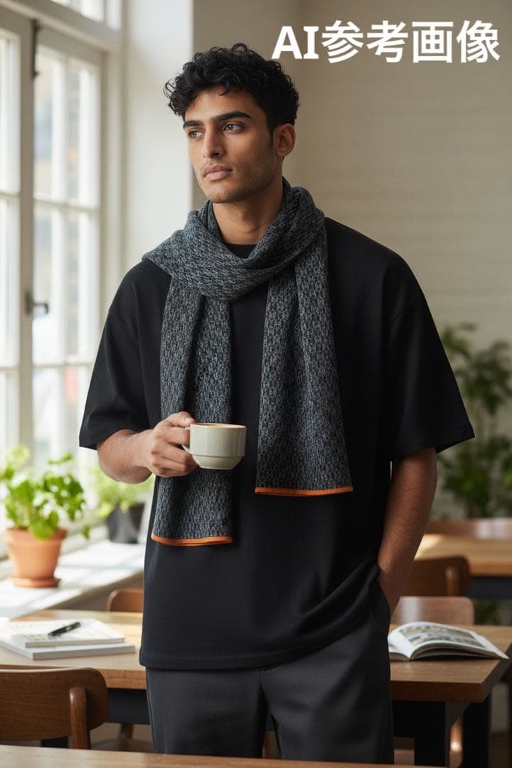 エルメス HERMES マフラー ストール グレー×ブラック ユニセックス 美品