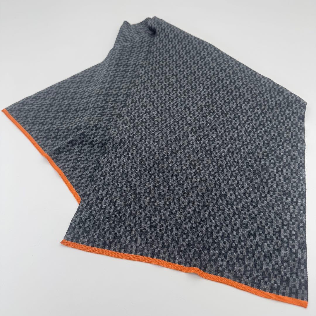 エルメス HERMES マフラー ストール グレー×ブラック ユニセックス 美品