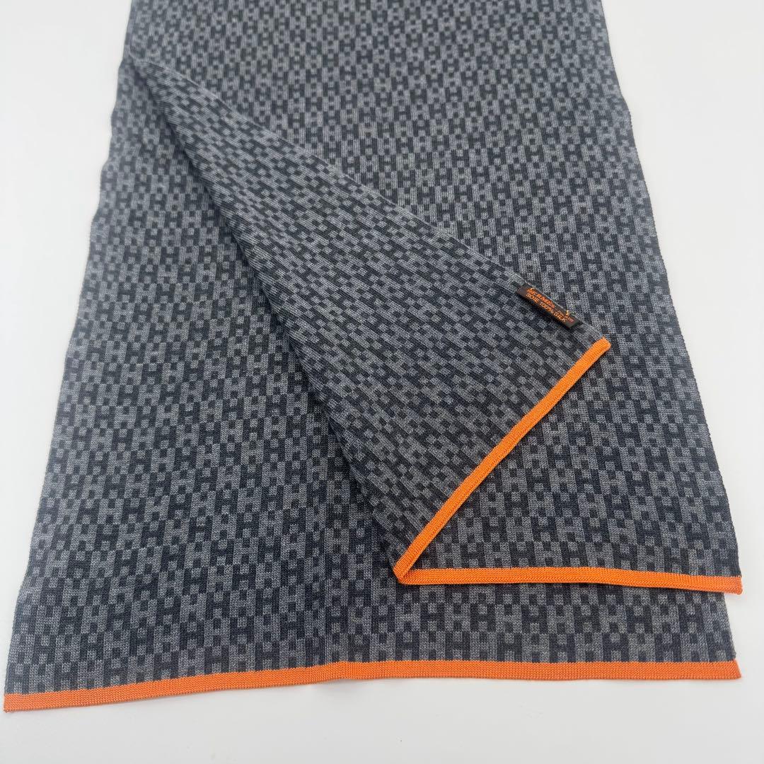 エルメス HERMES マフラー ストール グレー×ブラック ユニセックス 美品