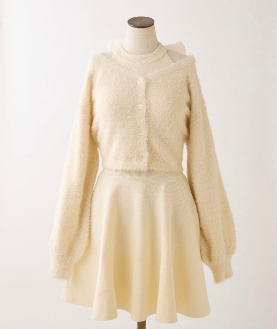 NICE CLAUP 2wayフェザーカーデSET後ろリボンニットミニワンピ