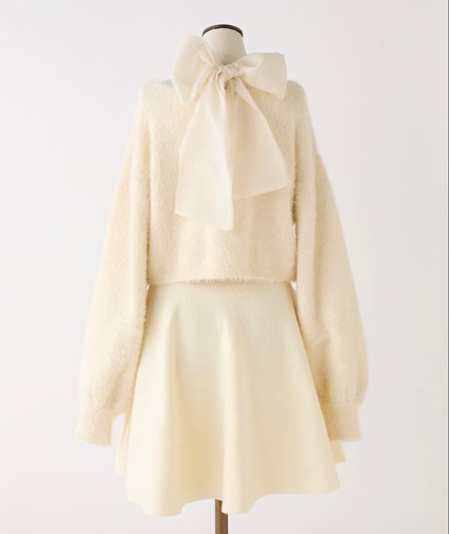 NICE CLAUP 2wayフェザーカーデSET後ろリボンニットミニワンピ