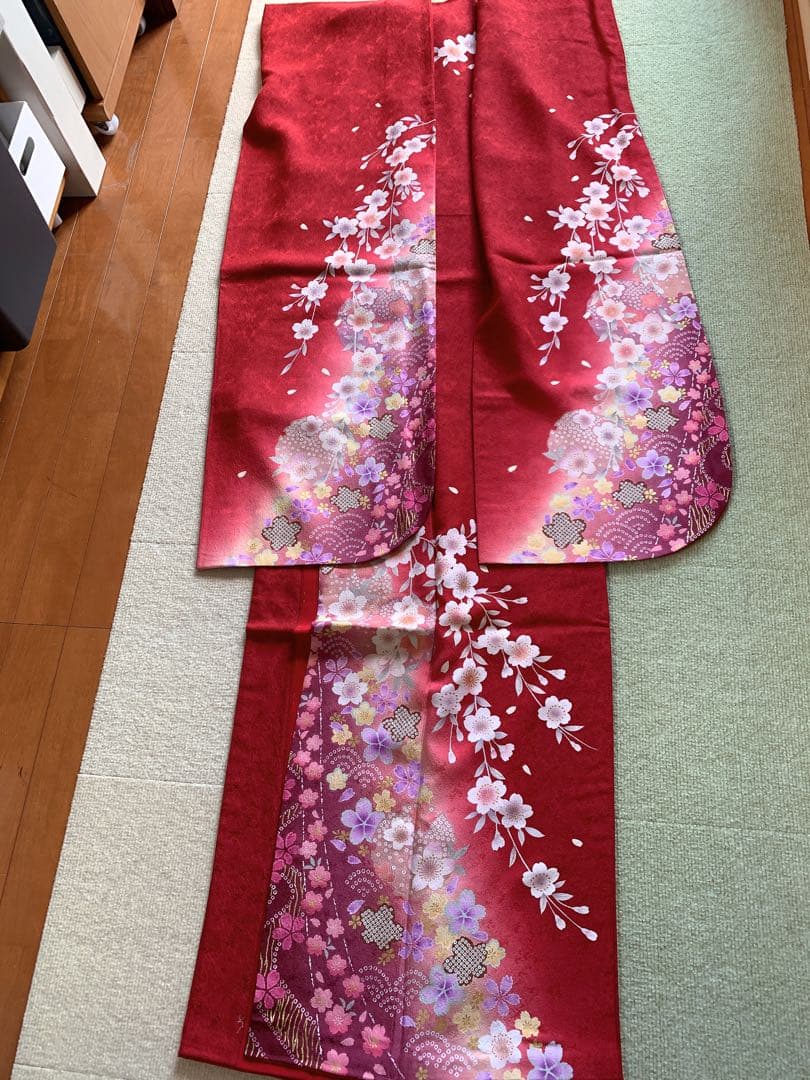 未使用振袖○襦袢 帯付3点セット 京きもの友禅 真紅 極上 刺繍半襟