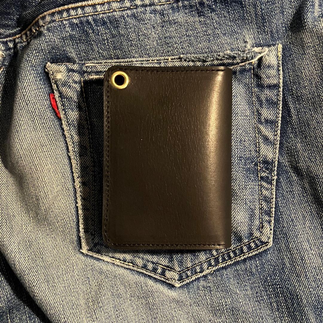 お札が折れない！ミドルトラッカーウォレット 3層 ブラス 栃木レザー