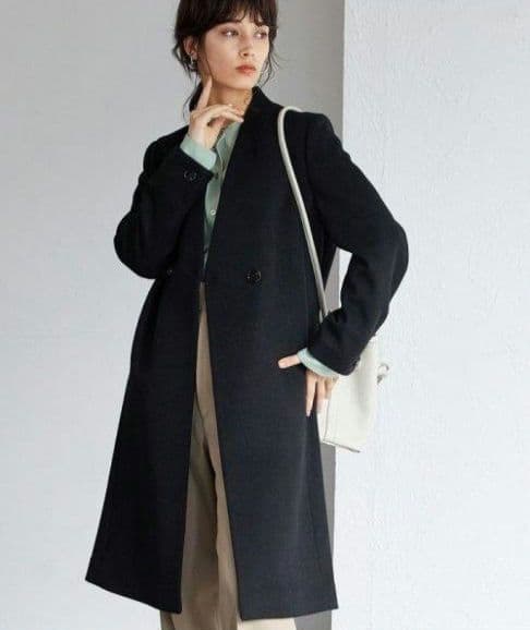 【専用】アダムエロペ ロングコート ウール100% Vネック 黒 36