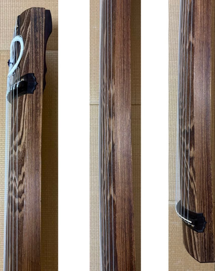 【高級品】福山琴 くり甲 綾杉彫 口前装飾（銘有） 蒔絵付 琴柱 白象・玉龍