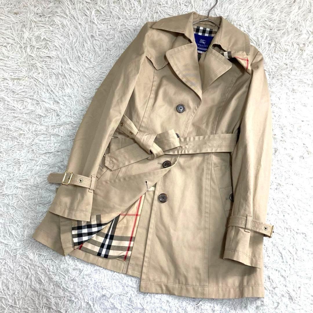17156✨バーバリーブルーレーベル 40 ノバチェック トレンチコート ベルト