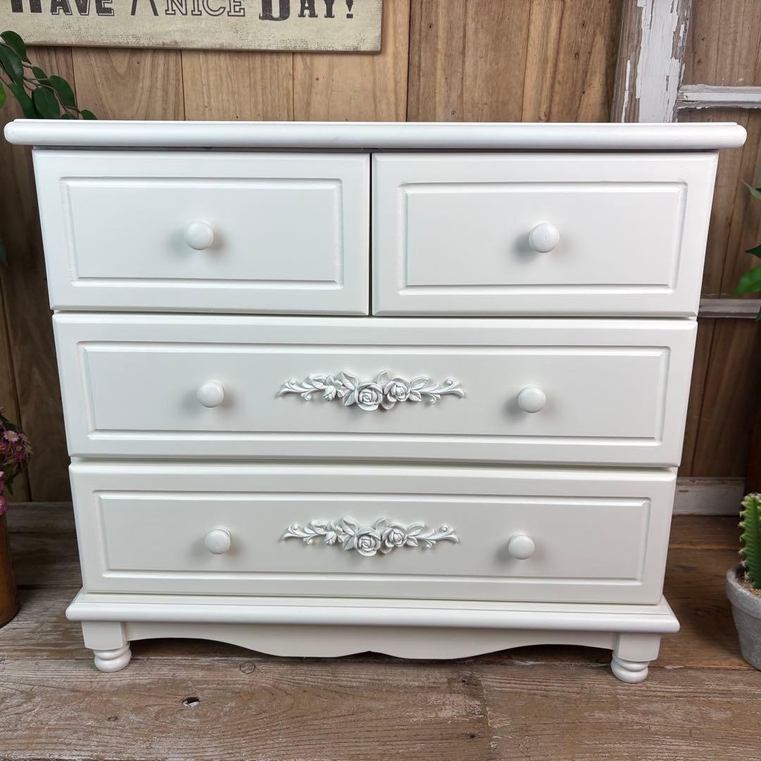 訳あり品！【101】フレンチ調ホワイトチェスト三段四つ引き木製収納家具姫系タンス