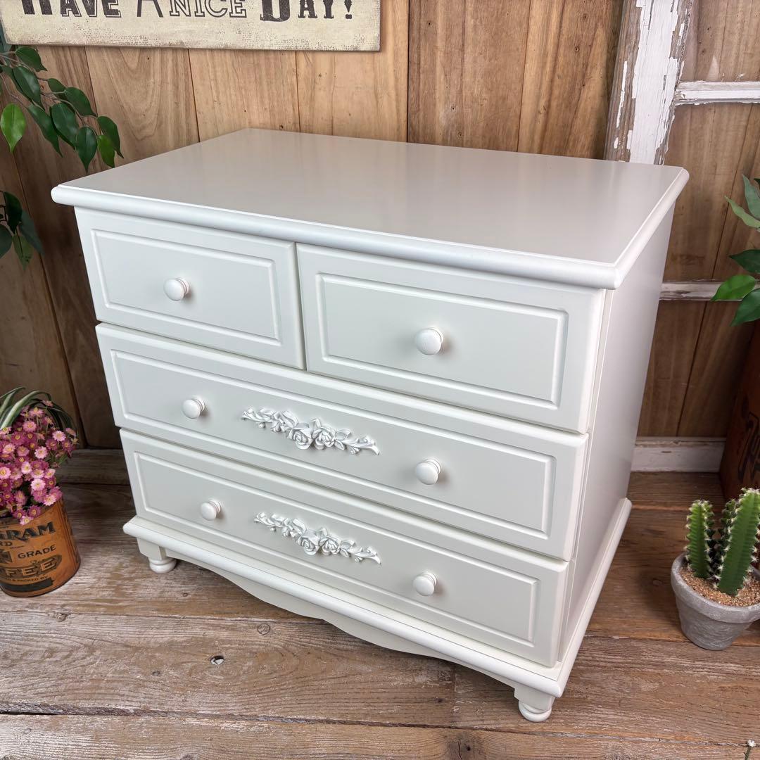 訳あり品！【101】フレンチ調ホワイトチェスト三段四つ引き木製収納家具姫系タンス