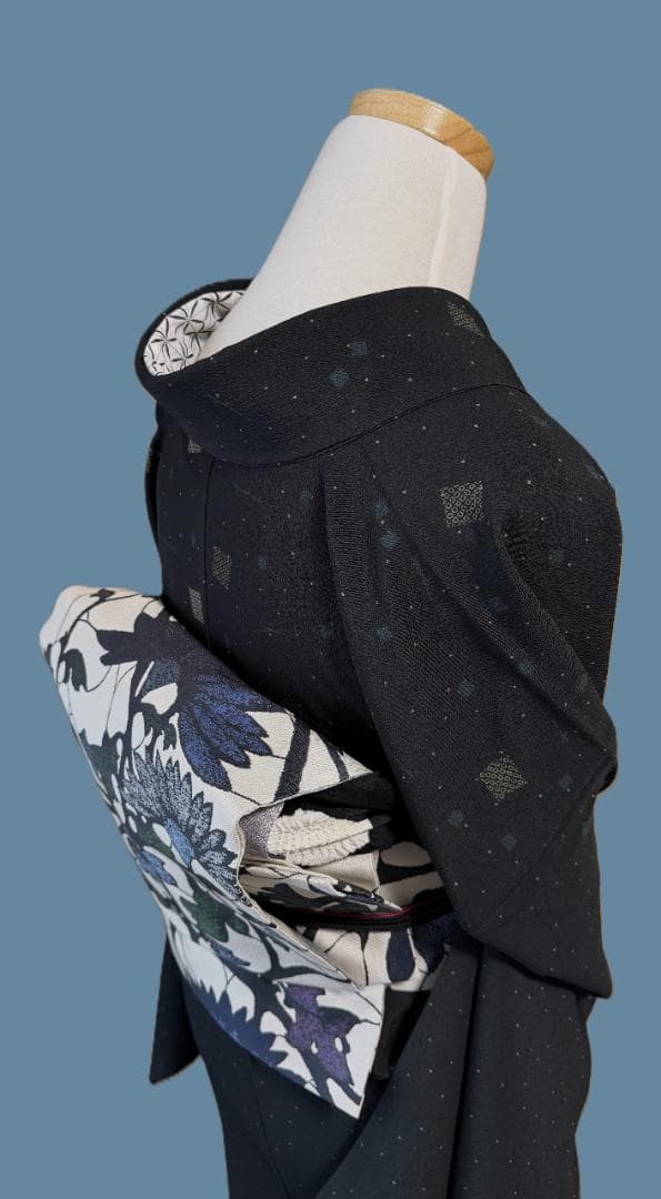 帯５　天然灰汁発酵建藍染からみ菊花　名古屋帯　新品未使用 正絹