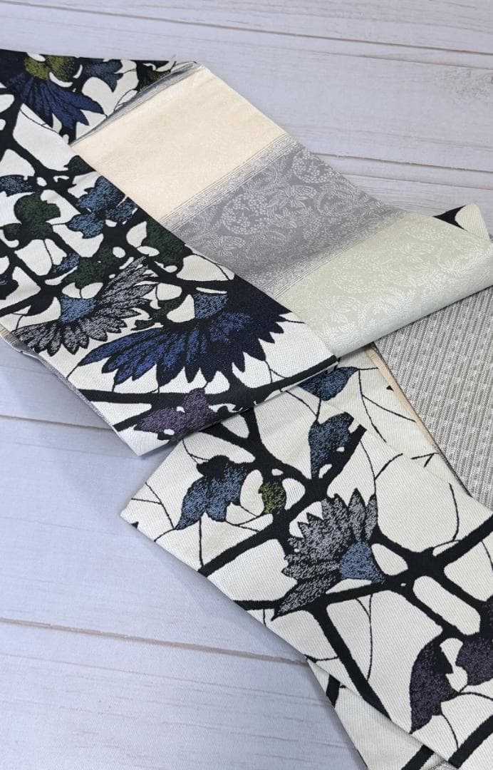 帯５　天然灰汁発酵建藍染からみ菊花　名古屋帯　新品未使用 正絹