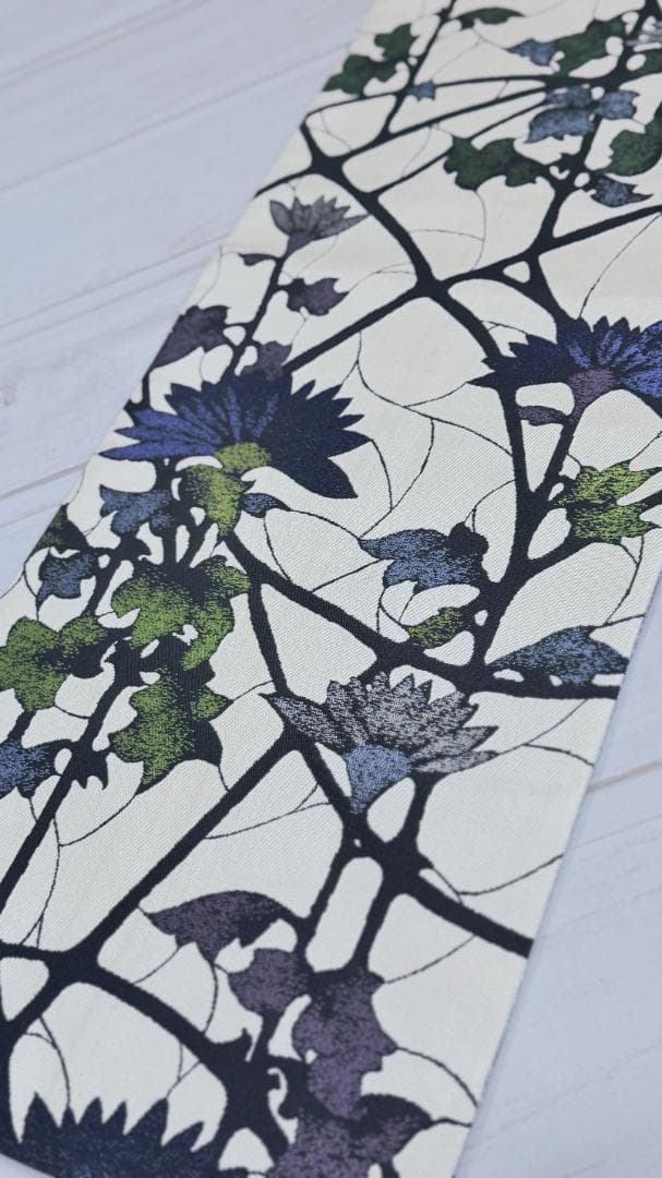 帯５　天然灰汁発酵建藍染からみ菊花　名古屋帯　新品未使用 正絹