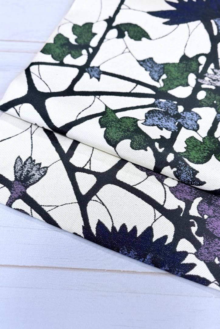 帯５　天然灰汁発酵建藍染からみ菊花　名古屋帯　新品未使用 正絹