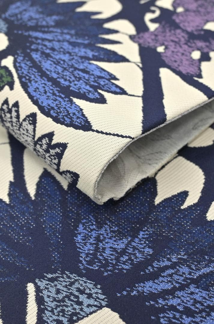 帯５　天然灰汁発酵建藍染からみ菊花　名古屋帯　新品未使用 正絹