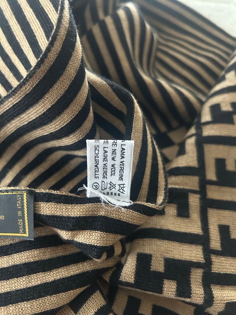 FENDI フェンディ　Fロゴ ストライプ マフラー　ブラウン×ブラック