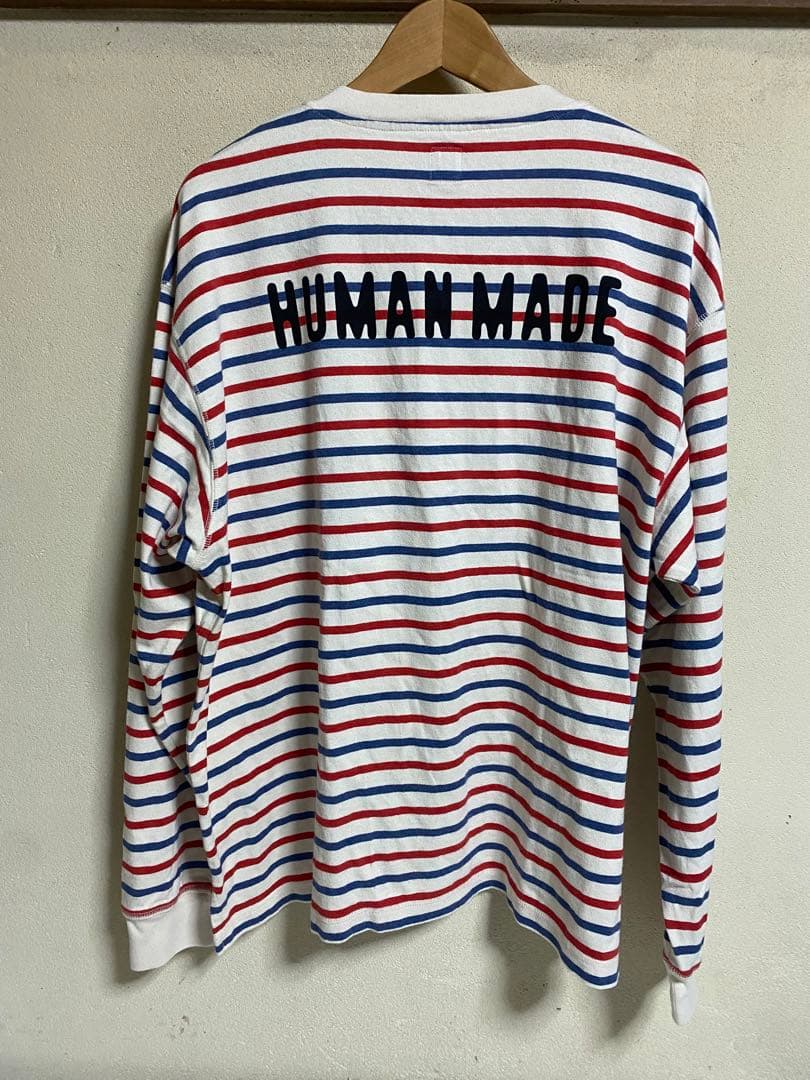 保管品 HUMAN MADE ボーダーカットソー ロンT Lサイズ ハートボタン