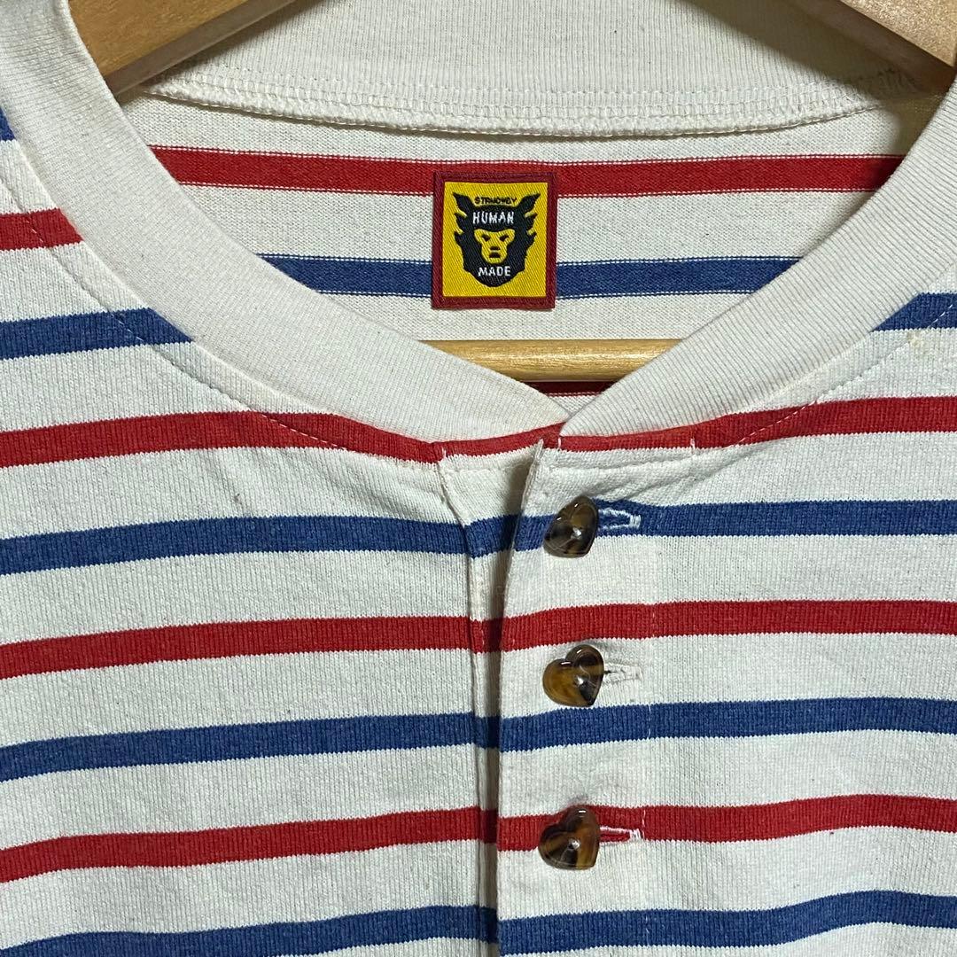 保管品 HUMAN MADE ボーダーカットソー ロンT Lサイズ ハートボタン