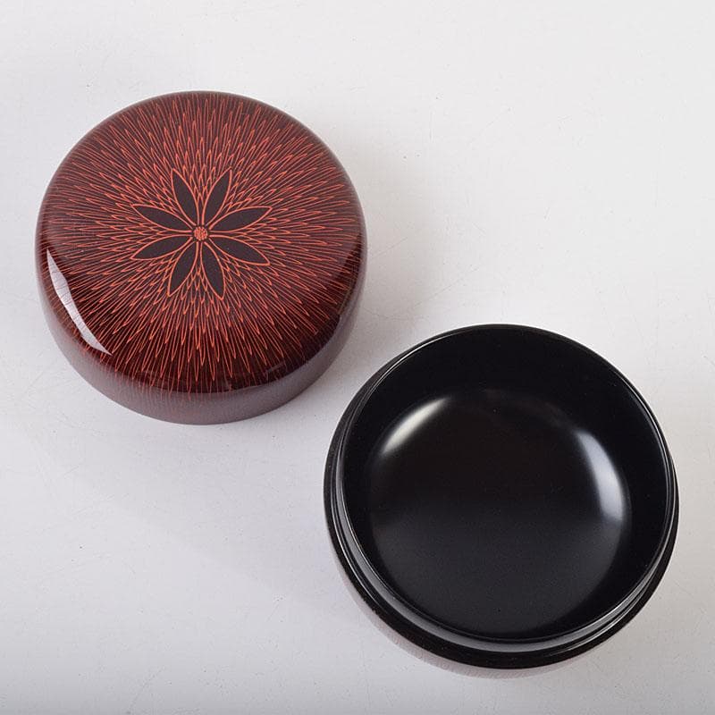 茶道具　中村湖彩作　朱菊毛彫　平棗　共布共箱　V　8641