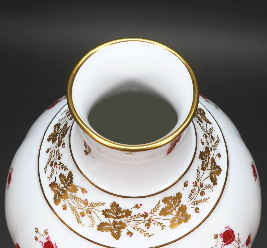 ★大倉陶園 大花瓶 35.5cm 金彩と赤い花 フラワーベース 陶磁器 陶器 壷