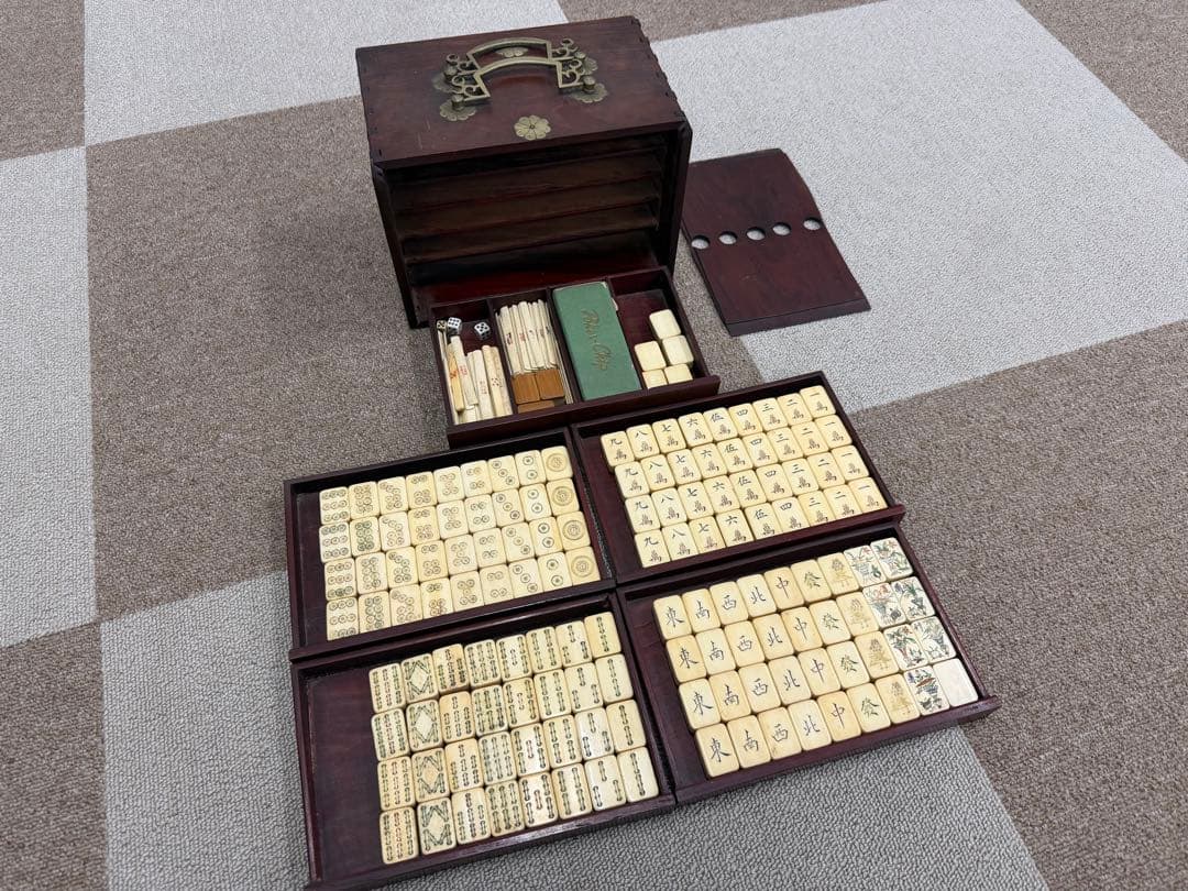 中国 竹牌 雀牌 唐木箱付き
