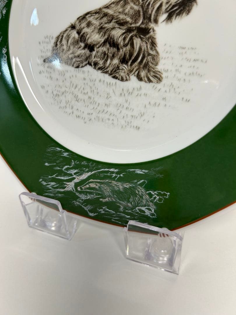 【未使用】エルメス絵皿　犬柄テリア 八角プレート