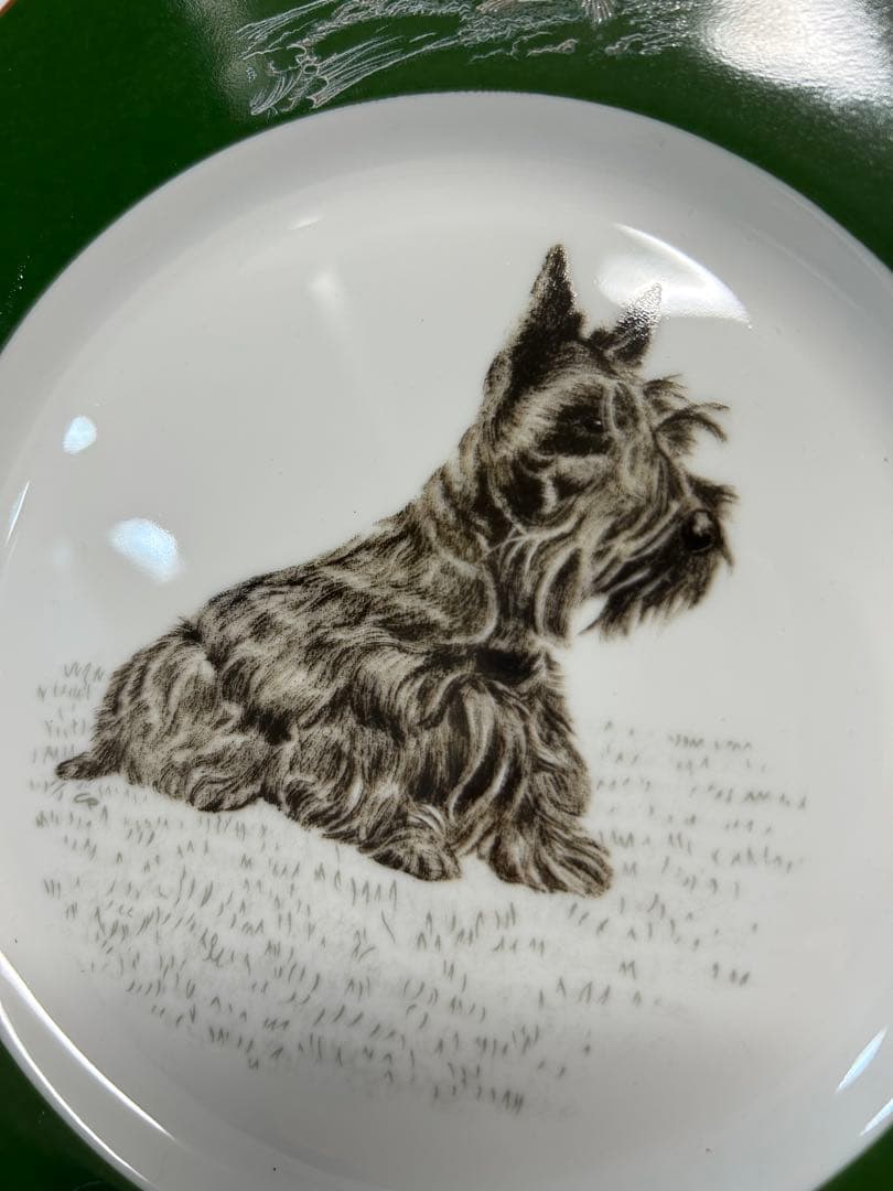 【未使用】エルメス絵皿　犬柄テリア 八角プレート