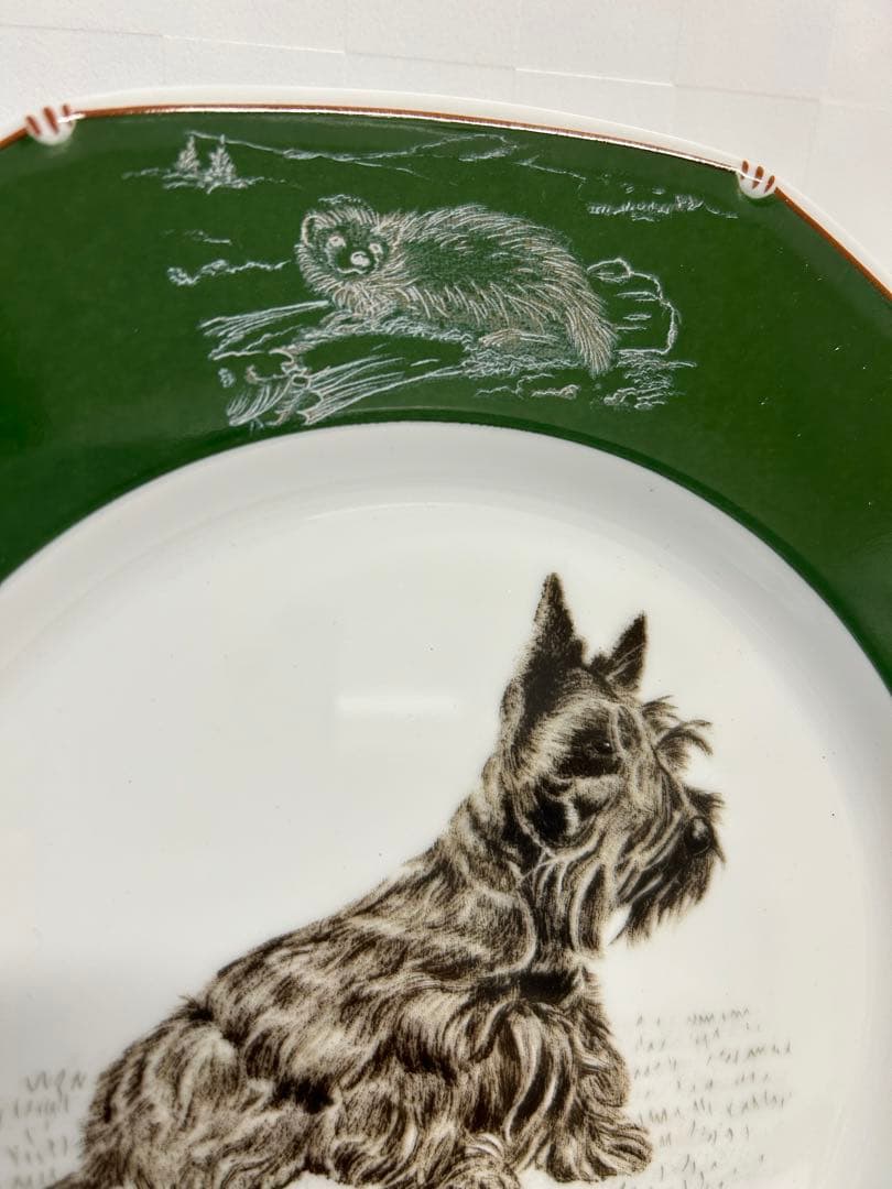 【未使用】エルメス絵皿　犬柄テリア 八角プレート