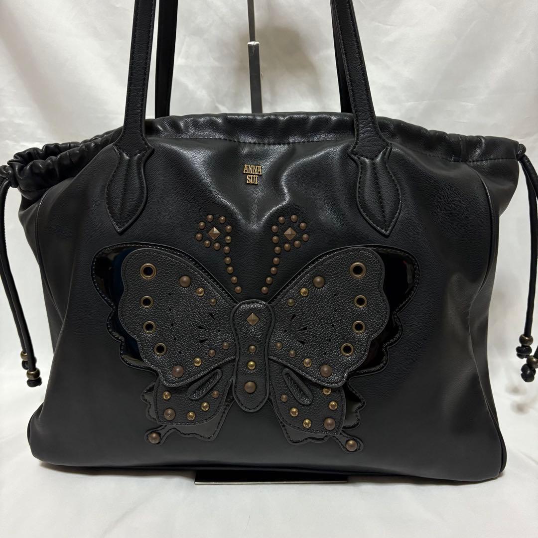 【希少】アナスイ ロッティ バタフライ スタッズ ブラック レザー トートバッグ
