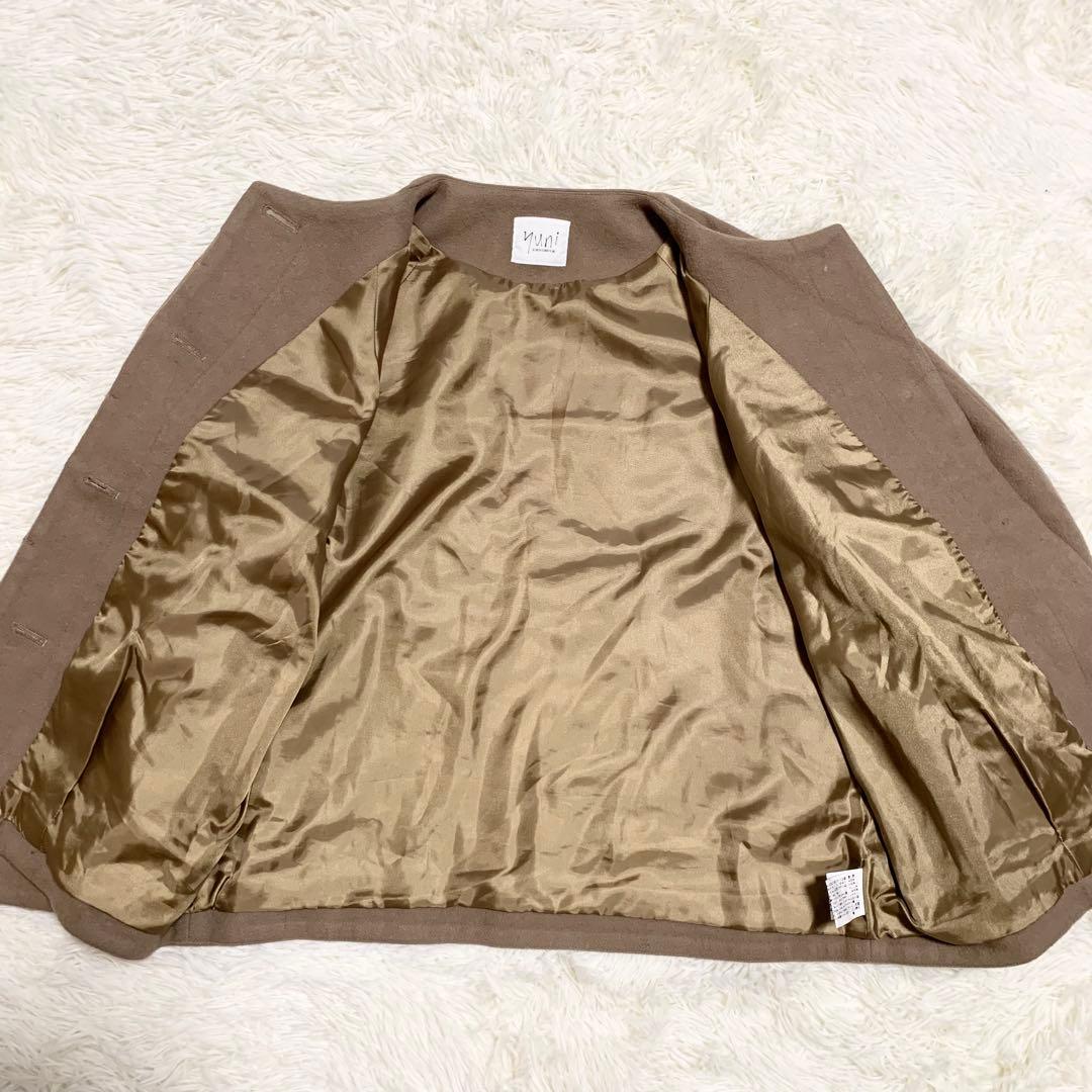 【大人気】yuni ノーカラージャケット　ウール　ブラウン　ドロップショルダー