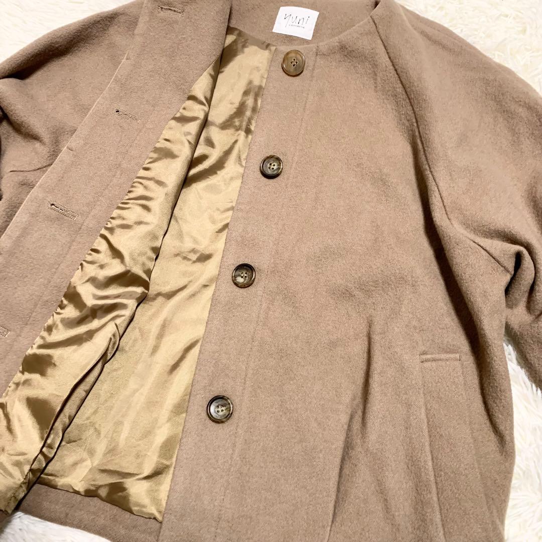 【大人気】yuni ノーカラージャケット　ウール　ブラウン　ドロップショルダー