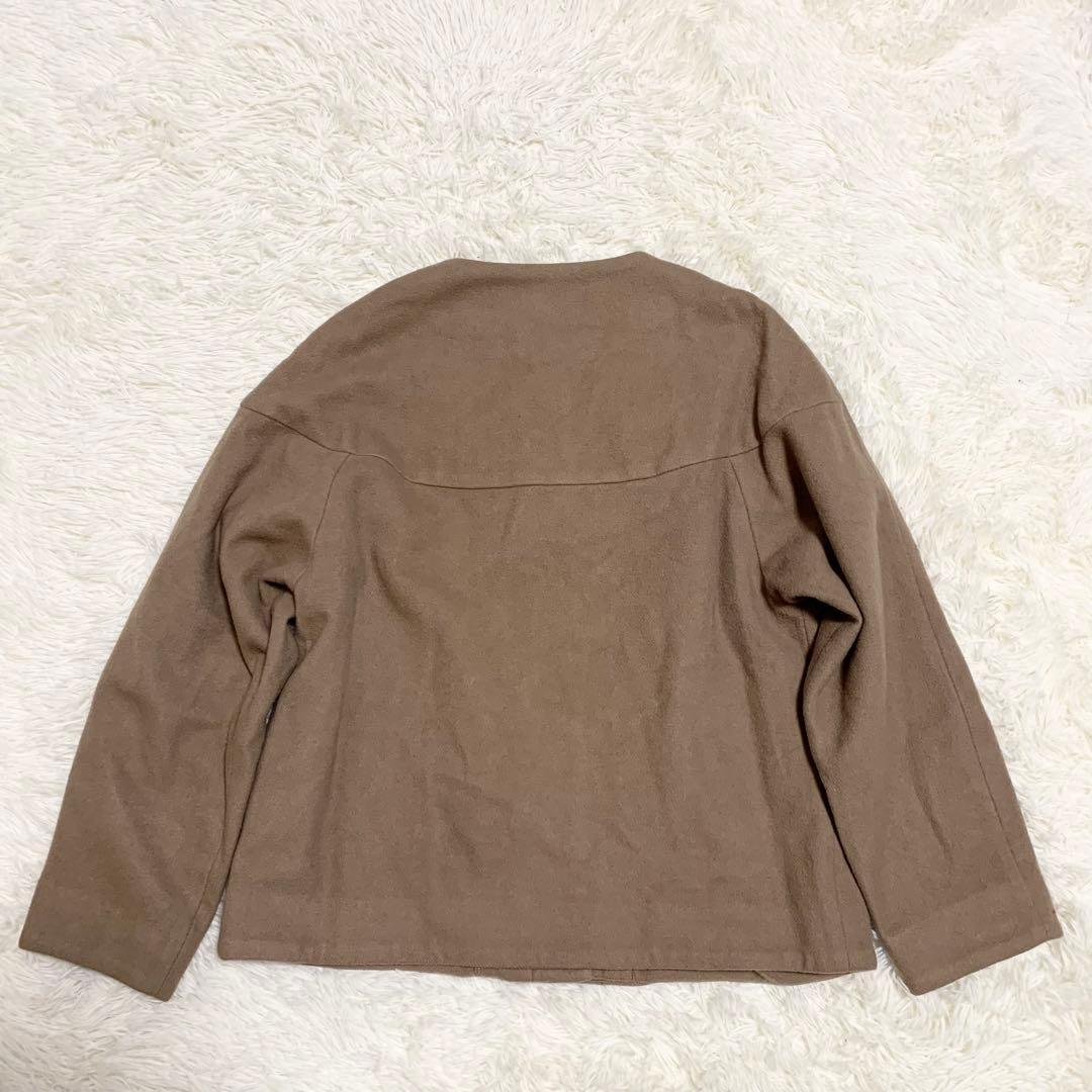 【大人気】yuni ノーカラージャケット　ウール　ブラウン　ドロップショルダー