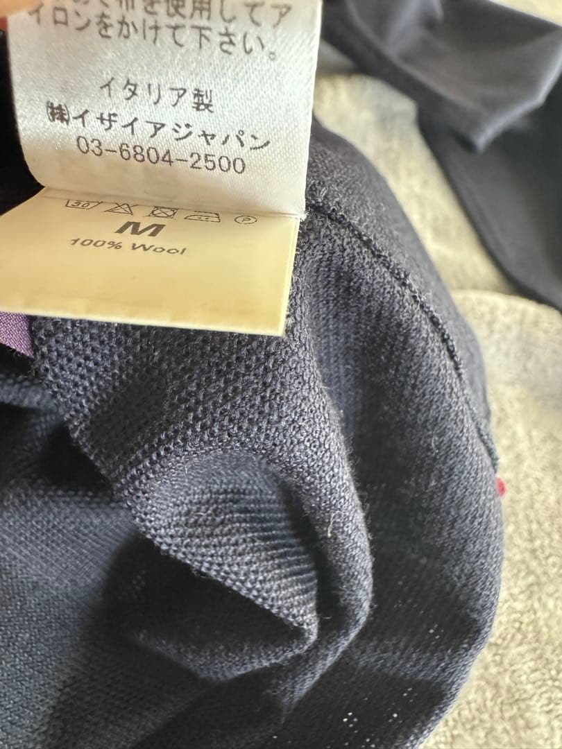 イザイア　ネイビー　ウール素材　長袖ポロシャツ　M