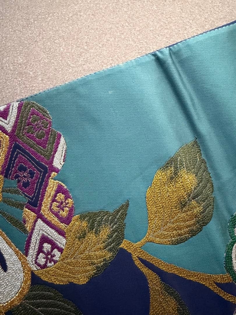 袋帯　ブルー　花