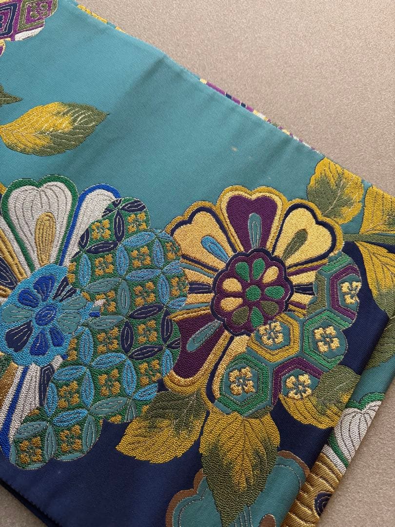 袋帯　ブルー　花