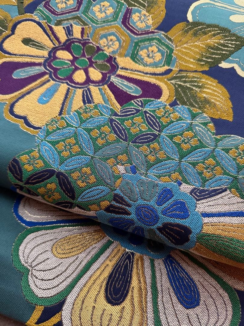 袋帯　ブルー　花