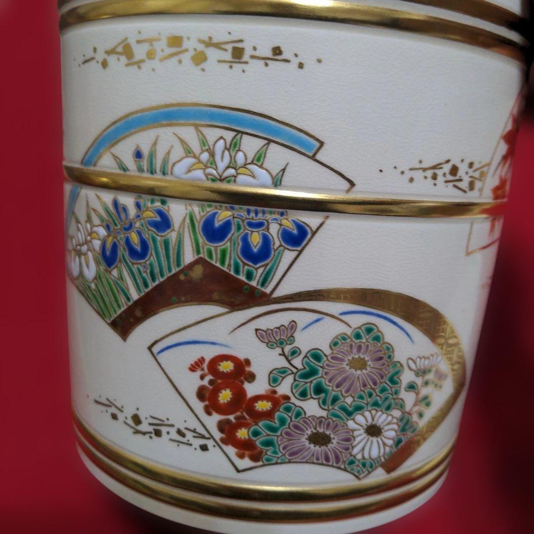 ま*ん様 京焼　清水焼　中村秋峰造　仁清扇絵草花絵　水指