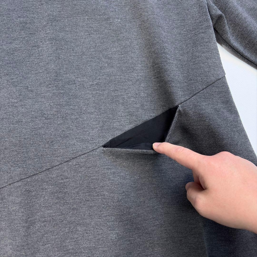 極美 ヘリンドットサイ 異素材切替 ロングワンピース グレー HeRIN.CYE