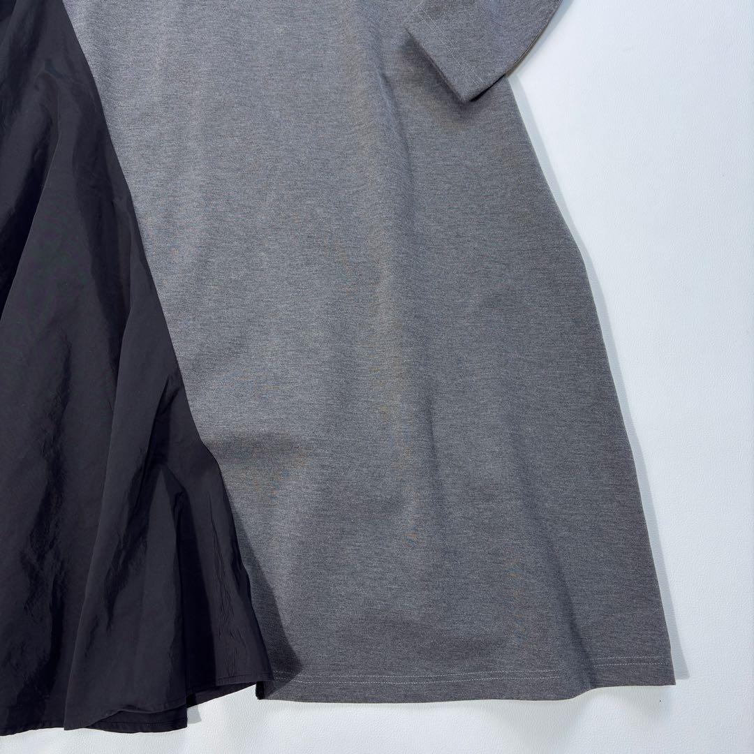 極美 ヘリンドットサイ 異素材切替 ロングワンピース グレー HeRIN.CYE