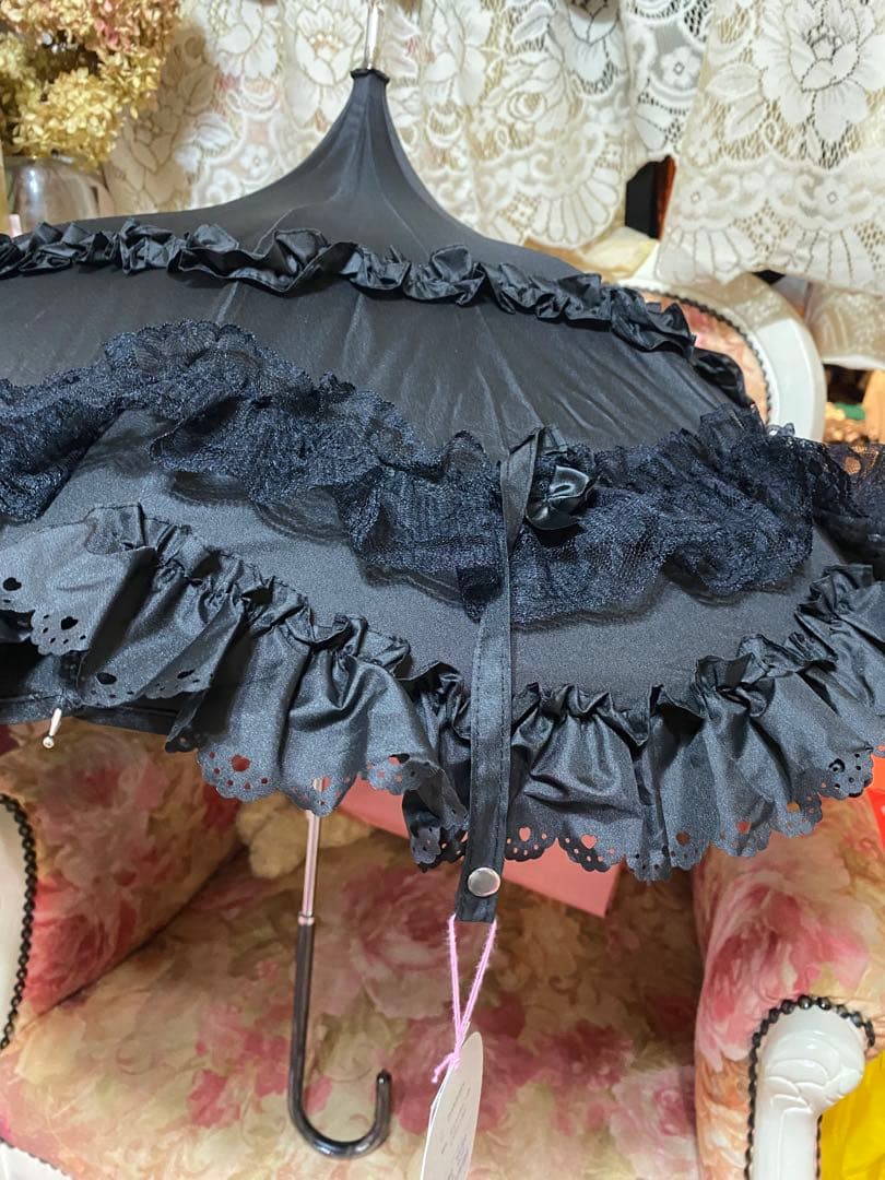 ❤️BABY フリル付き黒日傘 オリジナルバッグ付き後期新作♬.*RomantiC