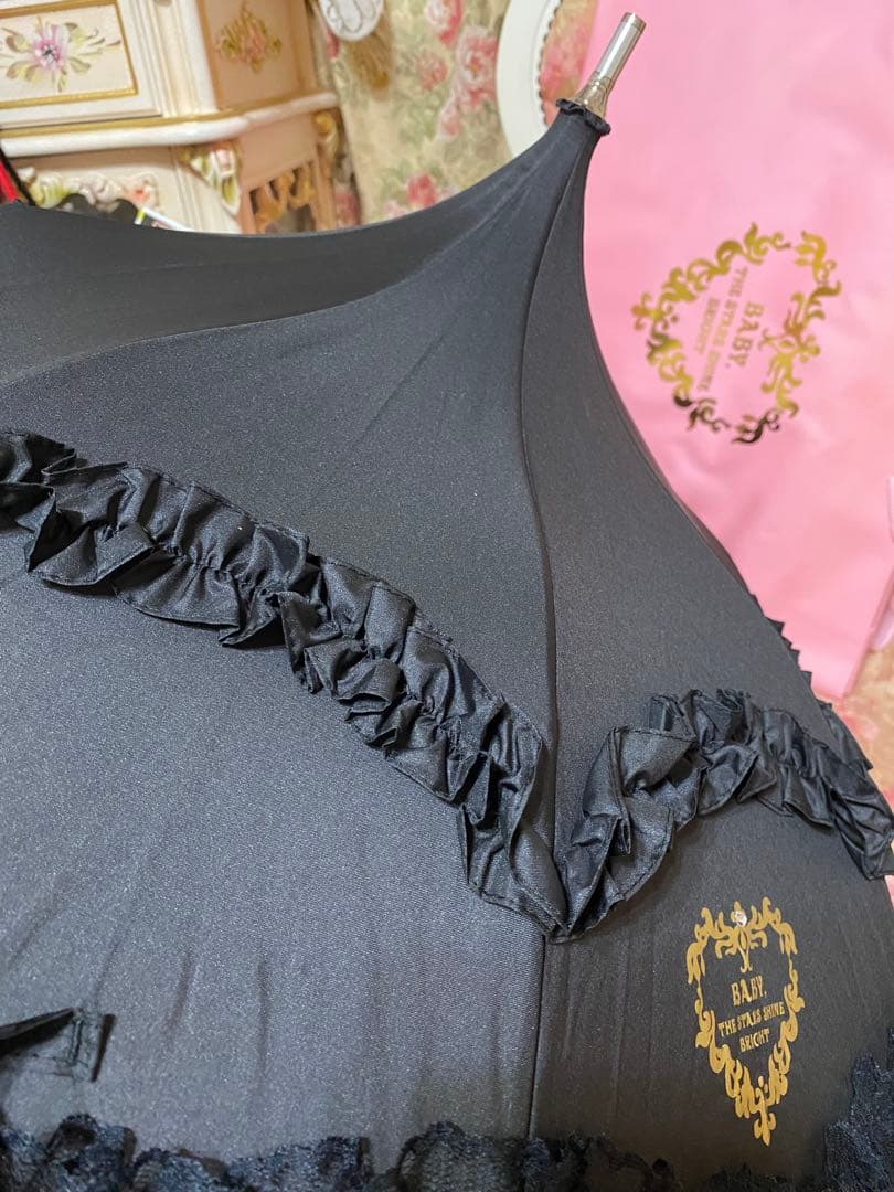 ❤️BABY フリル付き黒日傘 オリジナルバッグ付き後期新作♬.*RomantiC