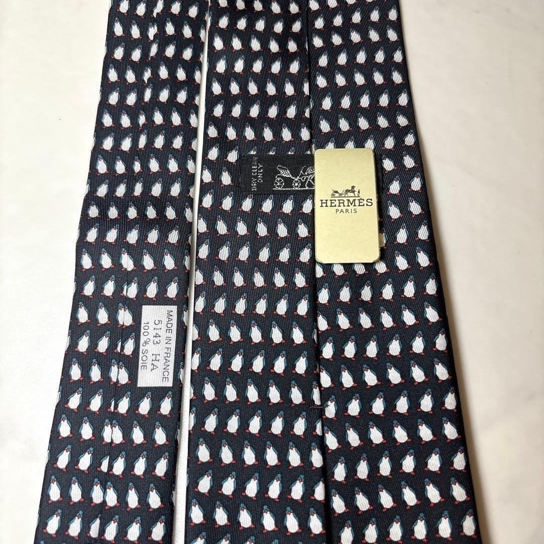 未使用 エルメス ネクタイ ペンギン柄 シルク 箱付き 小紋