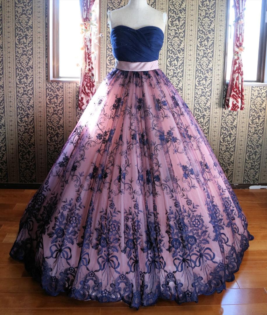 569グレースコンチネンタル高級ウエディングドレス7号9号11号紺カラードレス