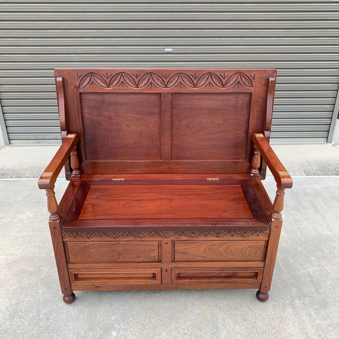 民藝家具　テーブル兼用ベンチ　座面下収納・引出し付き