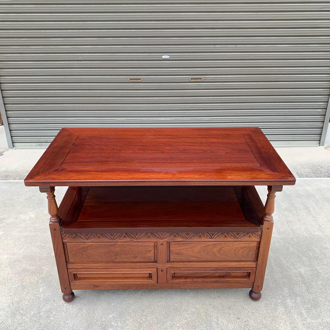 民藝家具　テーブル兼用ベンチ　座面下収納・引出し付き