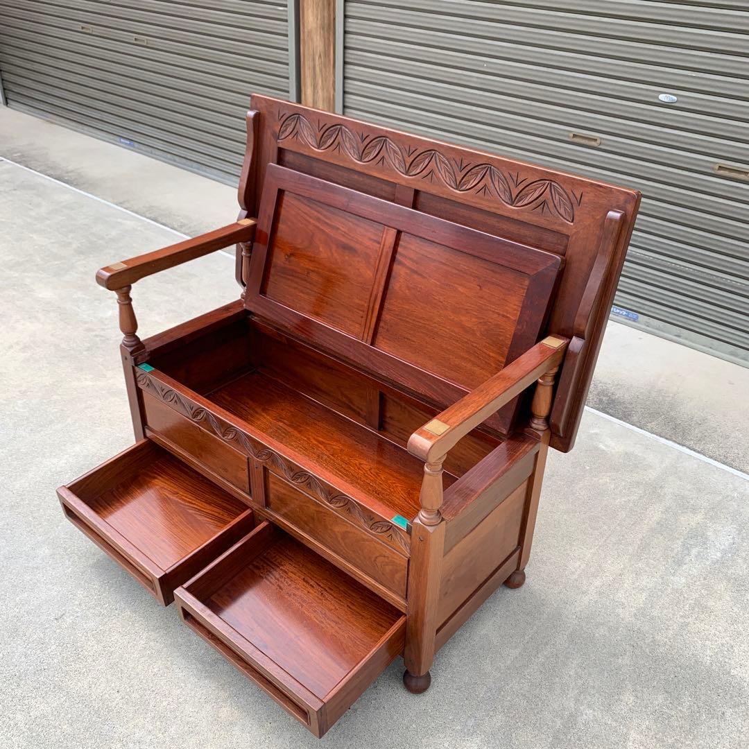 民藝家具　テーブル兼用ベンチ　座面下収納・引出し付き