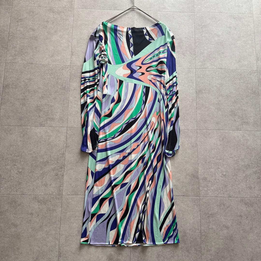 現行　エミリオプッチ　ワンピース　ベルト　収納袋　総柄　青色　タグ付き　40