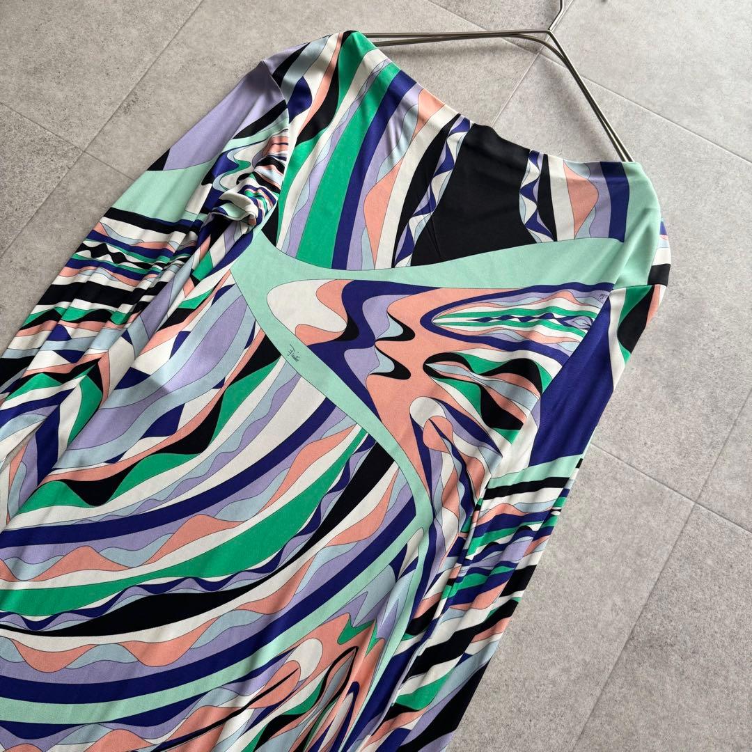 現行　エミリオプッチ　ワンピース　ベルト　収納袋　総柄　青色　タグ付き　40